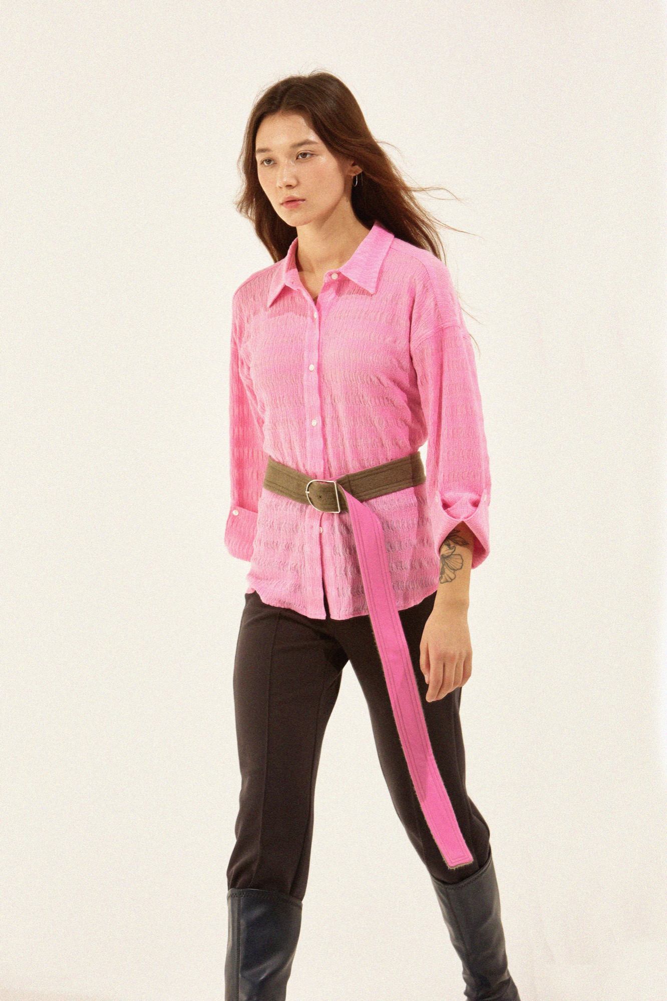 Wide Cuffs Knit Shirt - Pink